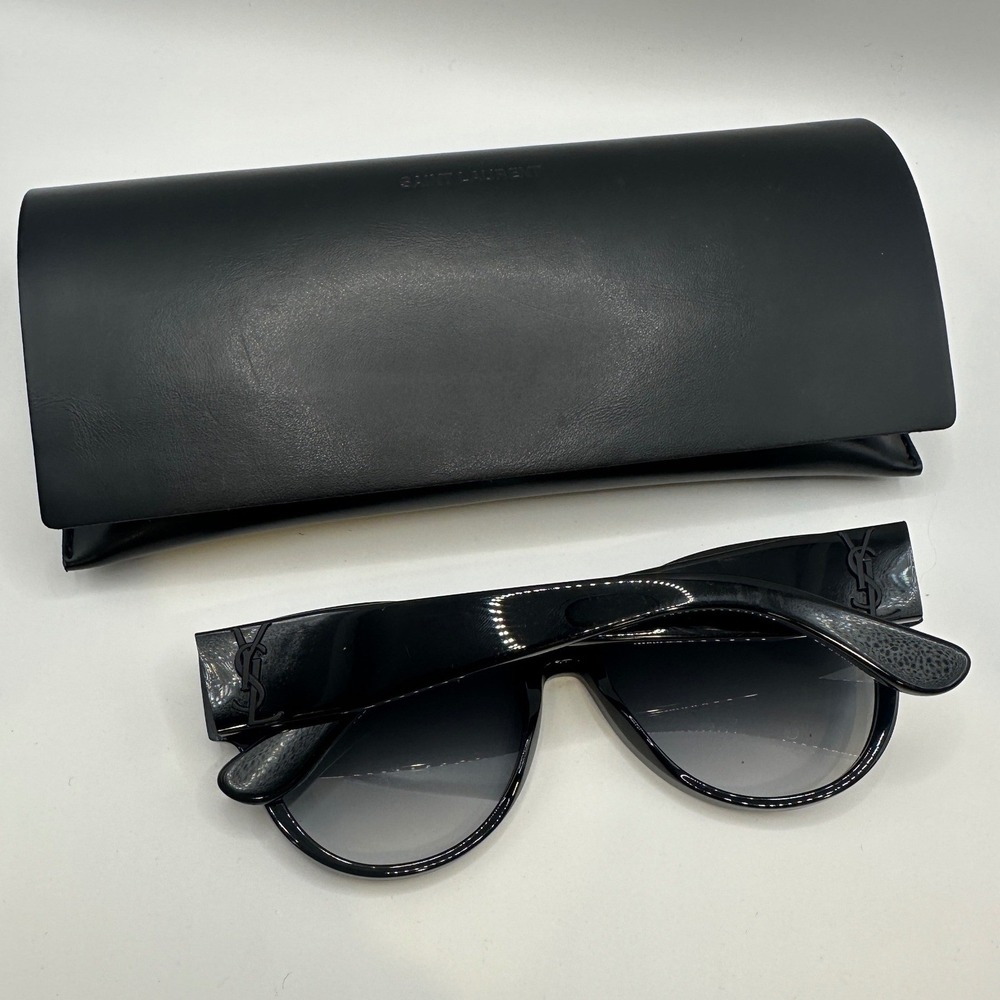 Saint Laurent SL M3 001 Black Cat Eye Sunglasses YSL Monogram Logo Italy Case - Picture 2 of 7